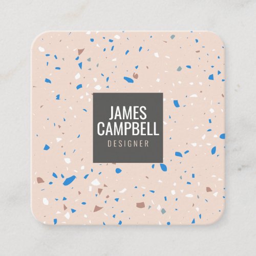 Modern blush pink terrazzo marble abstract pattern square business card