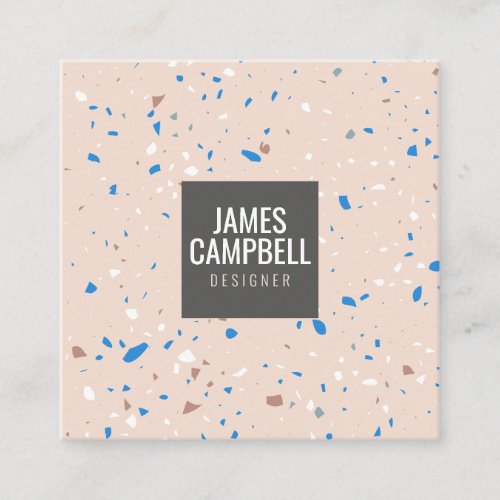 Modern blush pink terrazzo marble abstract pattern square business card