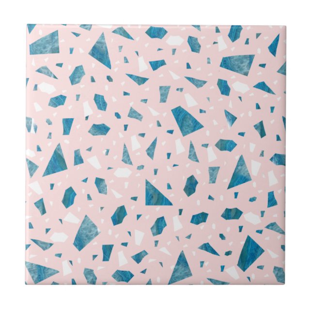 Modern blush pink terrazzo mosaic ceramic tile (Front)