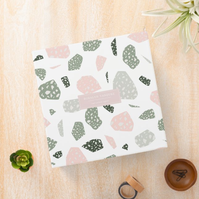 Modern Blush Pink Terrazzo Pattern 3 Ring Binder (In Situ)