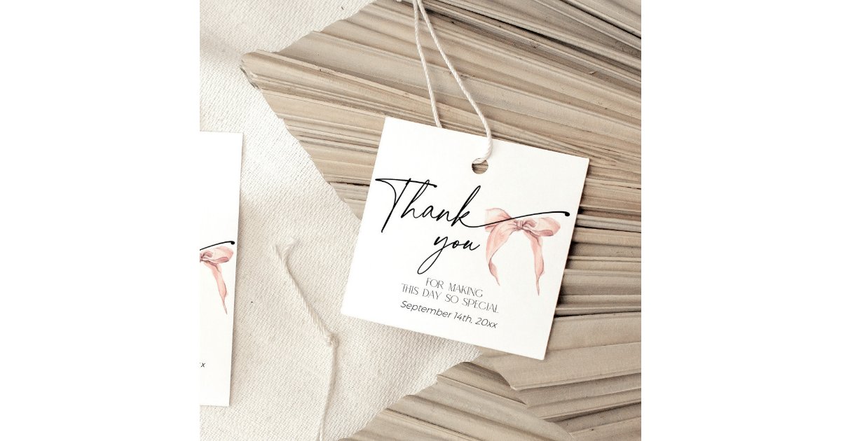 Modern blush pink Thank You Bridal Shower bow Favor Tags | Zazzle