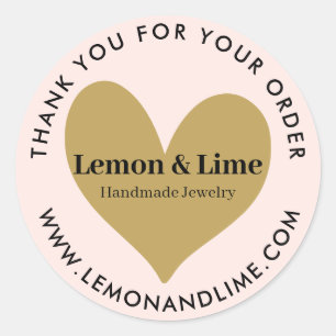 Modern Blush Pink Thank You Custom Website Heart Classic Round Sticker