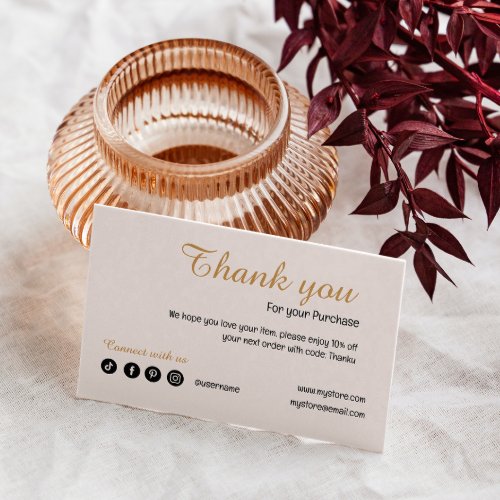 Modern Blush Pink Thank You For Your Purchase Business Card