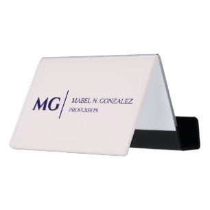 Modern Blush Pink Trendy Stylish Monogram Desk Business Card Holder