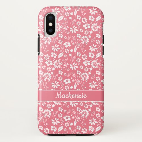 Modern Blush Pink Tropical Flowers iPhone X Case