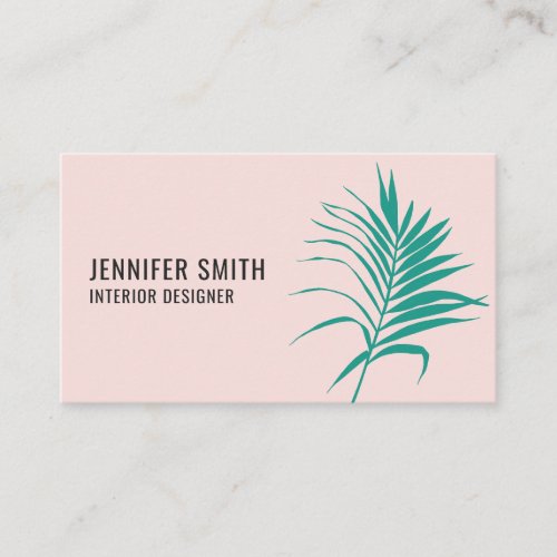 Modern blush pink tropical green leaves minimalist business card