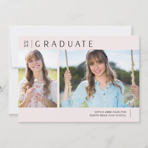 Modern Blush Pink Two Photo Graduation Party Invitation