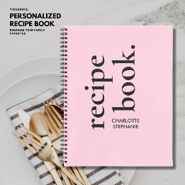 Modern Blush Pink Typography Blank Recipe Journal