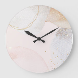Modern blush pink watercolor abstract art large clock
