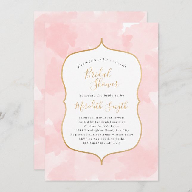 Modern Blush Pink Watercolor Bridal Shower Invitation (Front/Back)