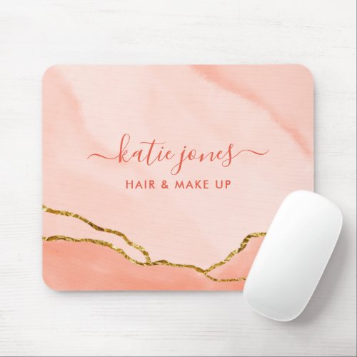 Modern Blush Pink Watercolor  Faux Gold Business Mouse Pad