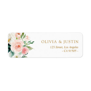 Modern blush pink watercolor floral address label