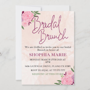 Modern Blush Pink Watercolor Floral Bridal Brunch  Save The Date