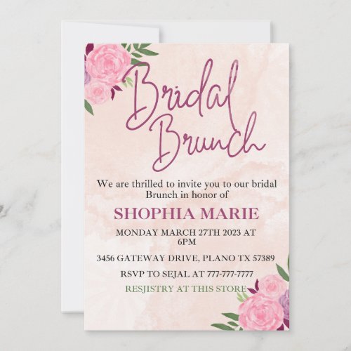 Modern Blush Pink Watercolor Floral Bridal Brunch  Save The Date