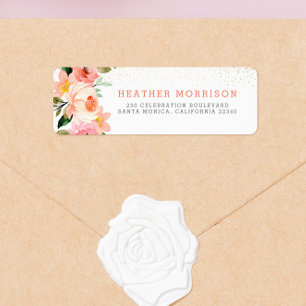 Modern Blush Pink Watercolor Floral & Gold Label