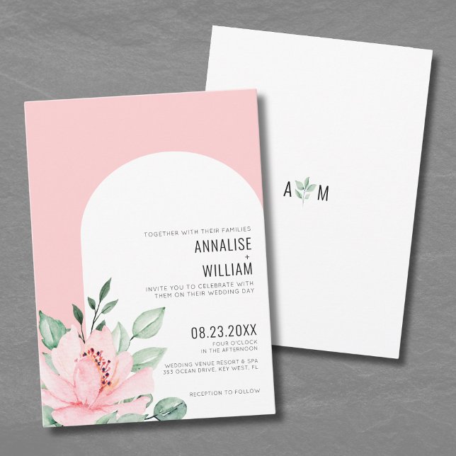 Modern Blush Pink Watercolor Floral Wedding Invitation (Modern Blush Pink Watercolor Floral Wedding Invitation)