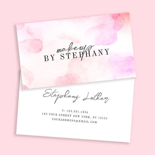 Modern blush pink watercolor makeup artist  business card (Creator Uploaded)