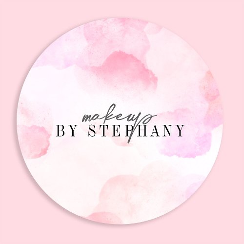 Modern blush pink watercolor makeup classic round sticker