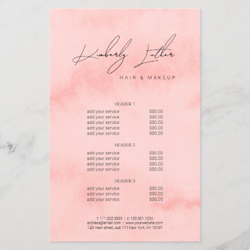 Modern blush pink watercolor makeup  hair flyer