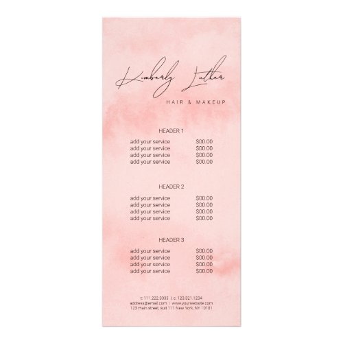 Modern blush pink watercolor makeup  hair rack card