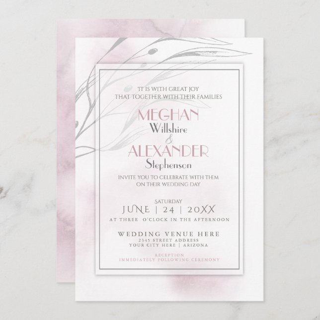 Modern Blush Pink Watercolor Splash Invitation (Front/Back)