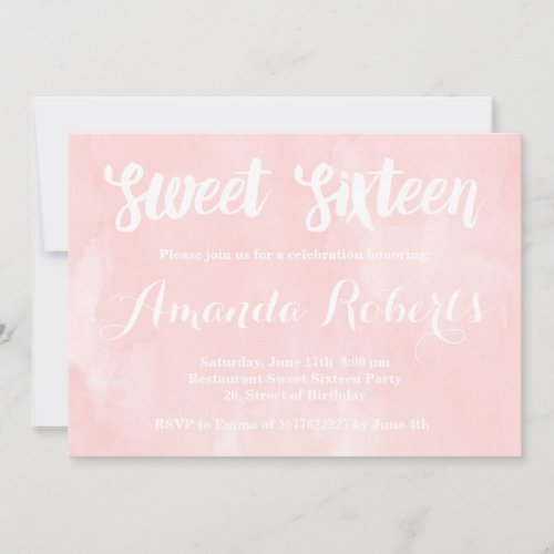Modern blush pink watercolor Sweet 16 Invitation