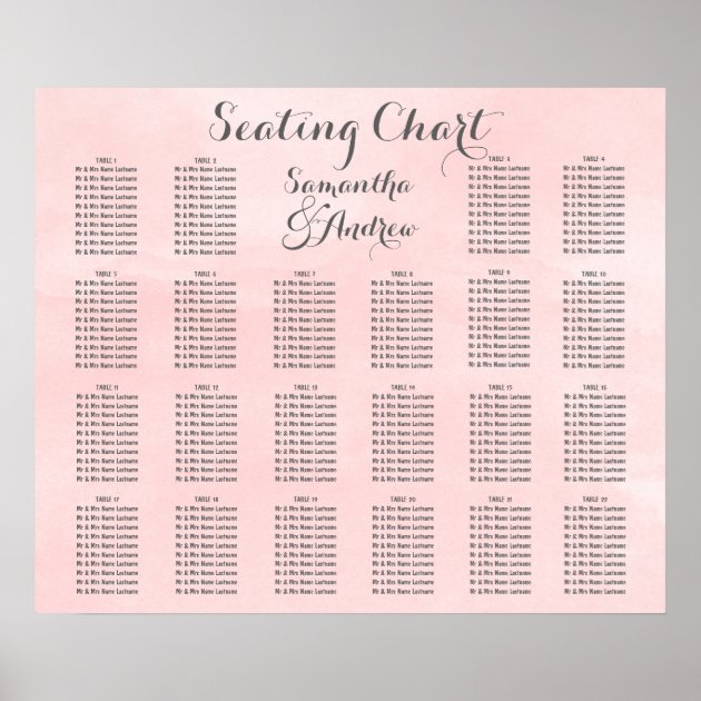 Modern Blush Pink Watercolor Table Seating Chart 2