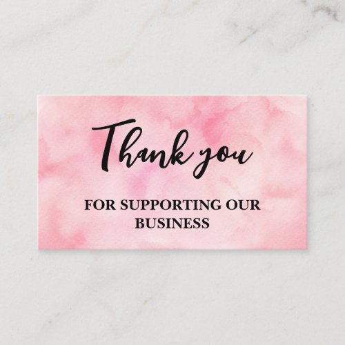 Modern Blush Pink Watercolor Thank You Business Card