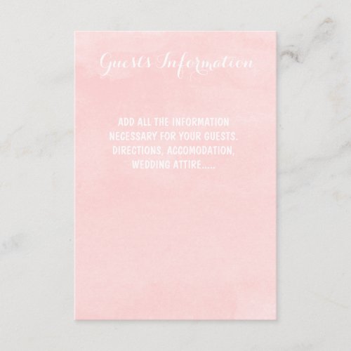Modern blush pink watercolor wedding guest info enclosure card