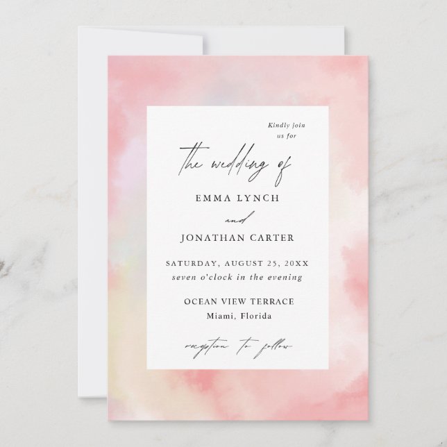 Modern Blush Pink Watercolor Wedding Invitation (Front)