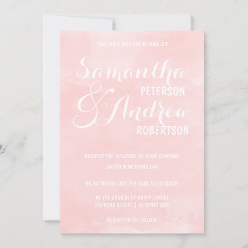 Modern blush pink watercolor Wedding 5x7 Paper Invitation Card