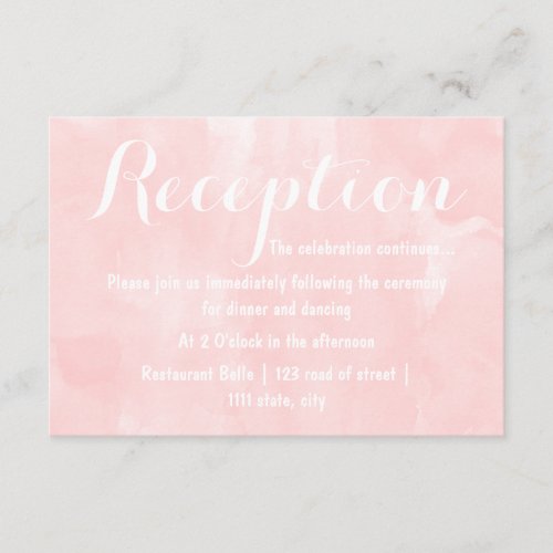 Modern blush pink watercolor wedding reception 3.5x5 paper invitation card