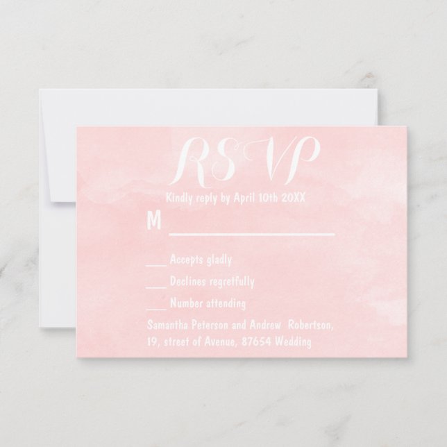 Modern blush pink watercolor wedding RSVP (Front)