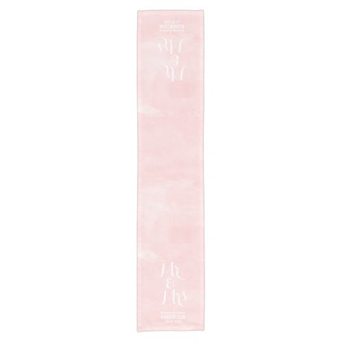 Modern blush pink watercolor wedding short table runner