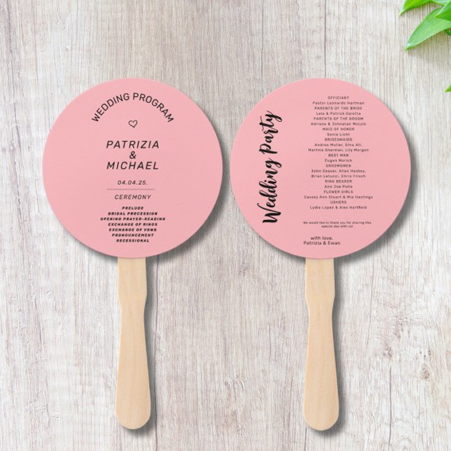 Modern Blush Pink Wedding  Program Hand Fan (Creator Uploaded)