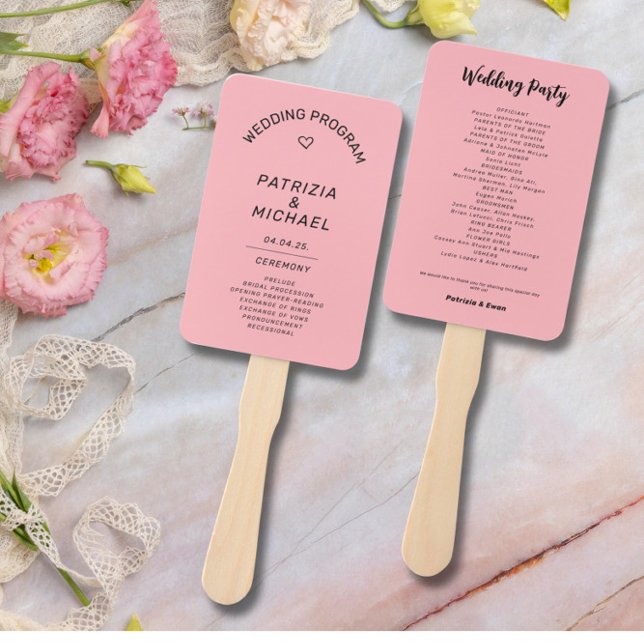 Modern Blush Pink Wedding  Program Hand Fan (Creator Uploaded)