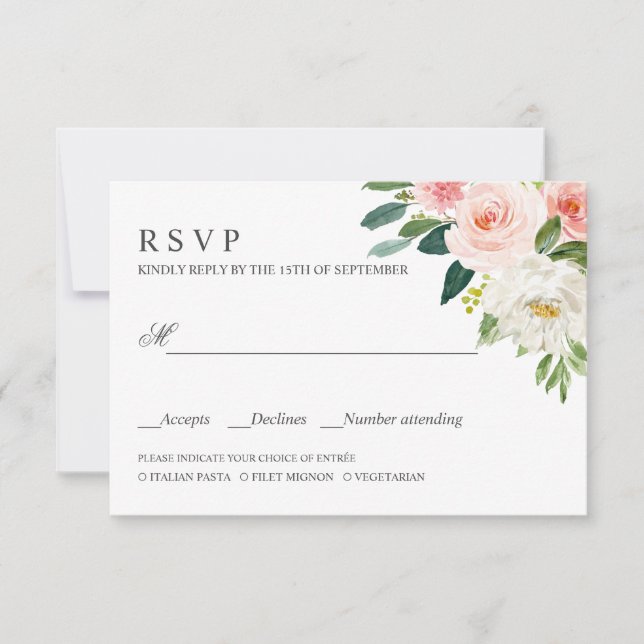 Modern Blush | PInk WEDDING RSVP MEAL CHOICE Card (Front)