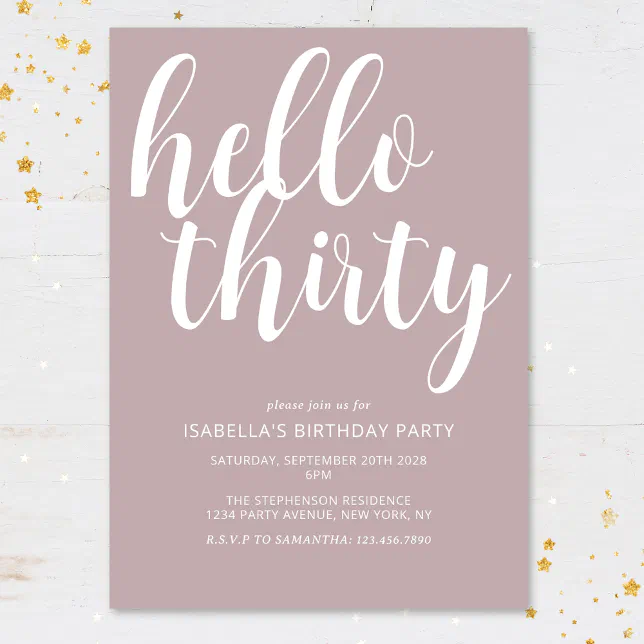 Modern Blush Pink White 30th Birthday Script Invitation | Zazzle