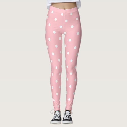 Modern Blush Pink White Circles Dots Elegant Leggings