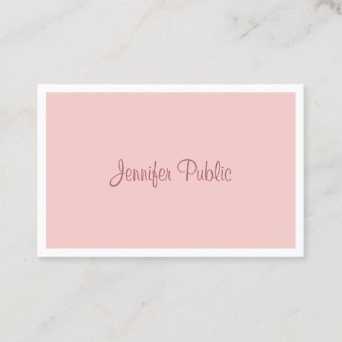 Modern Blush Pink White Elegant Handwriting Script Business Card