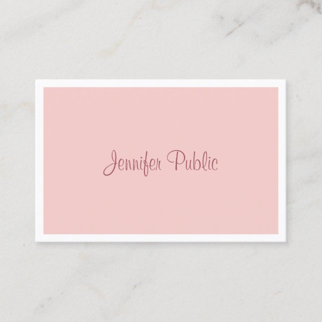 Modern Blush Pink White Elegant Handwriting Script Business Card (Front)