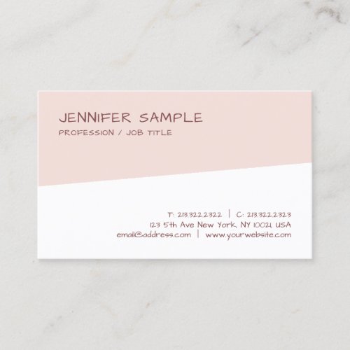 Modern Blush Pink White Elegant Simple Template Business Card