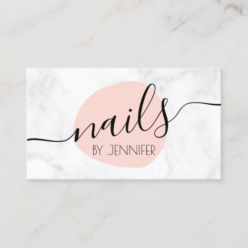 Modern blush pink  white marble nails business card