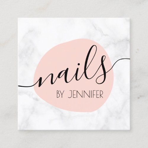 Modern blush pink  white marble nails square business card