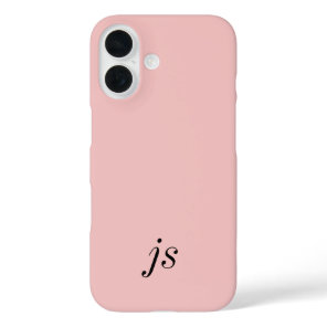Modern Blush Pink White Monogram Name iPhone 16 Case