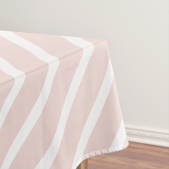 Modern blush pink white oblique stripes cute tablecloth (In Situ)