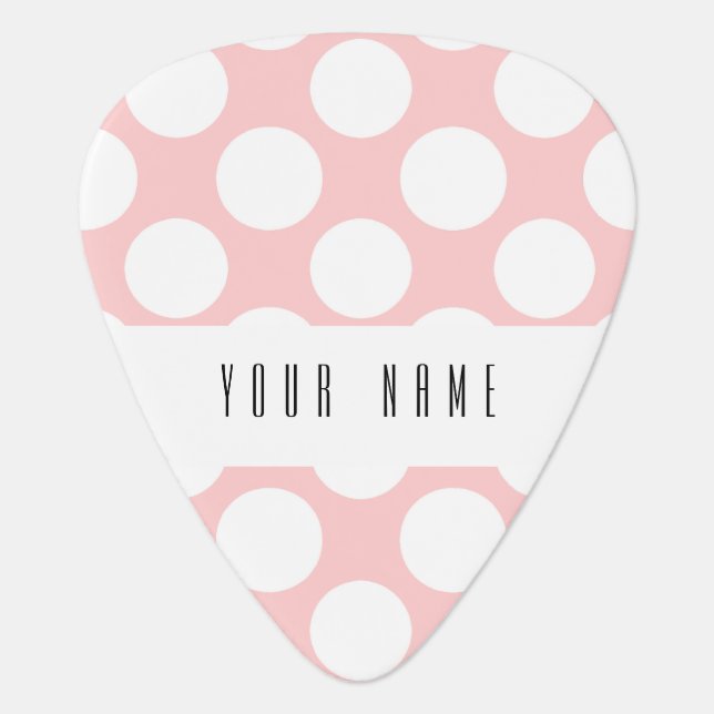 Modern Blush Pink White Polka Dots Pattern Guitar Pick (Front)
