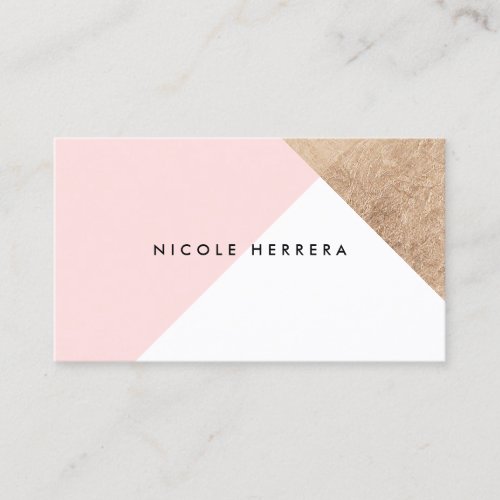 Modern blush pink white rose gold foil color block business card