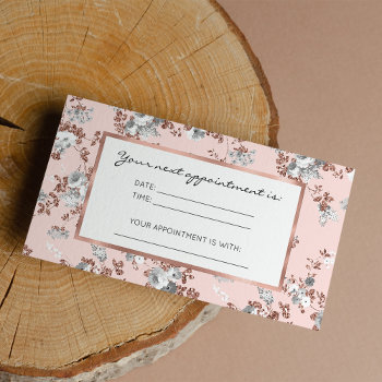 Modern Blush Pink White Rose Gold Glitter Floral Appointment Card by kicksdesign at Zazzle