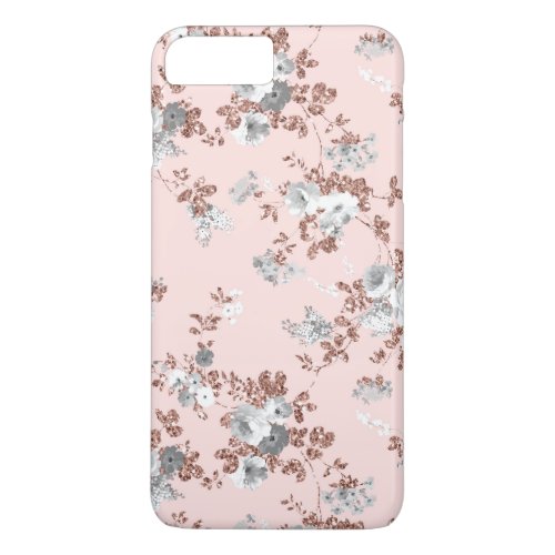 Modern blush pink white rose gold glitter floral iPhone 8 plus7 plus case